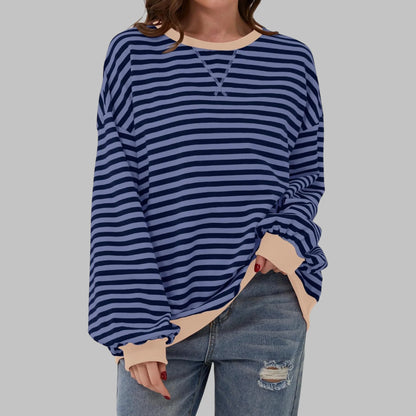 Women's Oversized Striped Sweatshirt – Crewneck Long Sleeve