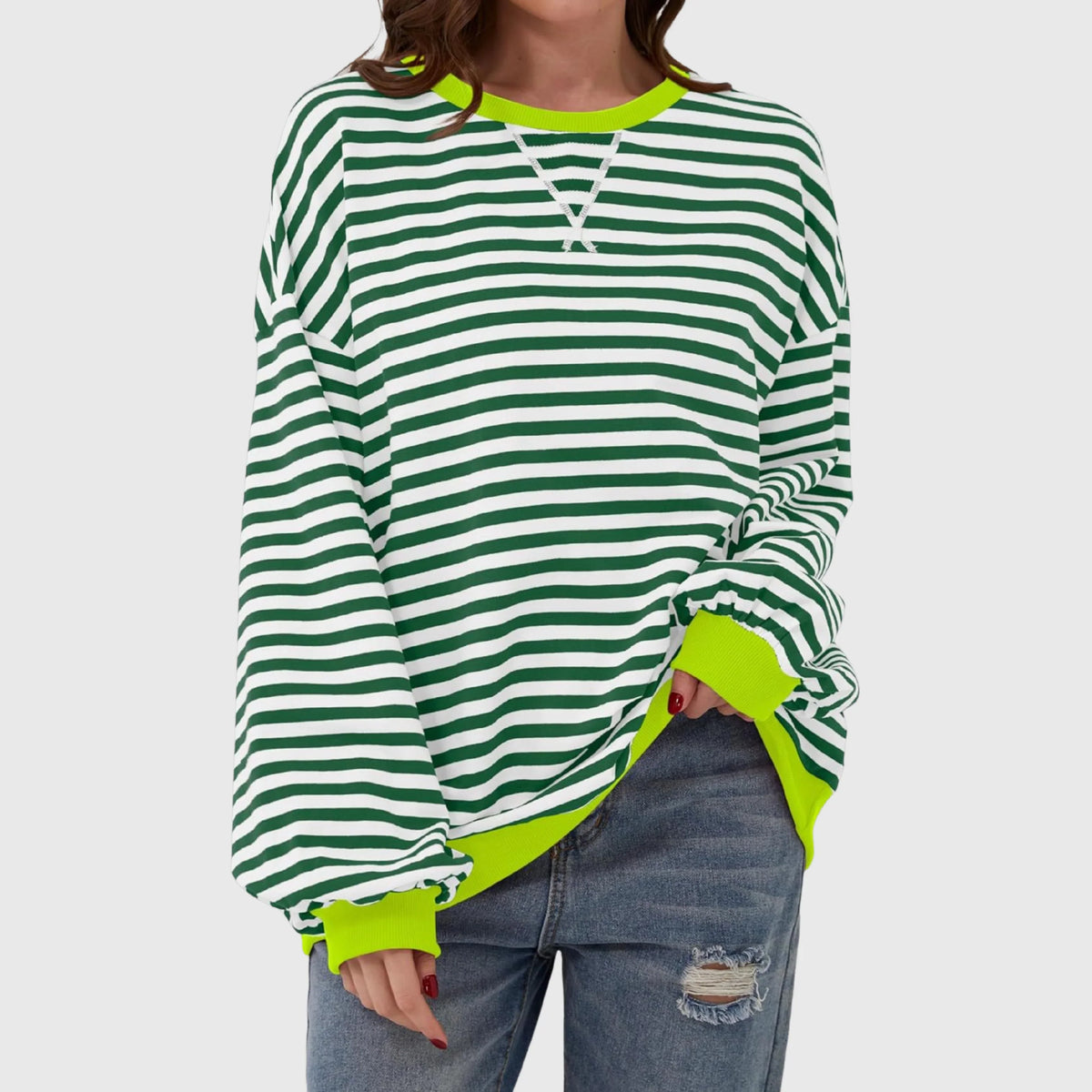 Women's Oversized Striped Sweatshirt – Crewneck Long Sleeve