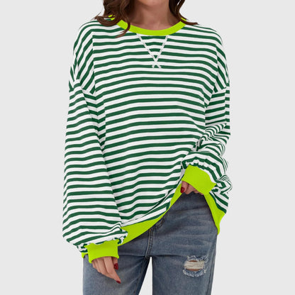 Women's Oversized Striped Sweatshirt – Crewneck Long Sleeve