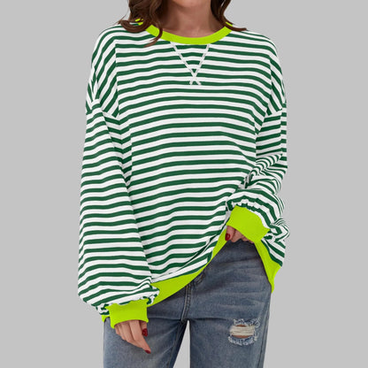Women's Oversized Striped Sweatshirt – Crewneck Long Sleeve