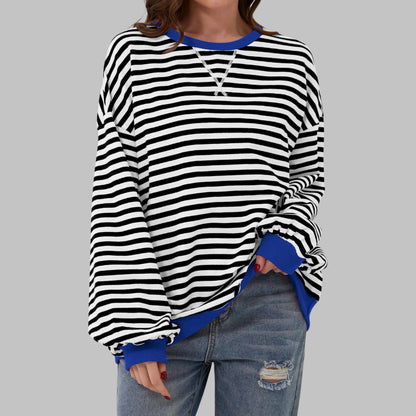 Women's Oversized Striped Sweatshirt – Crewneck Long Sleeve