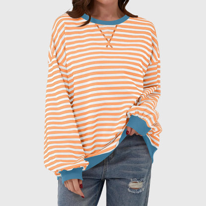 Women's Oversized Striped Sweatshirt – Crewneck Long Sleeve