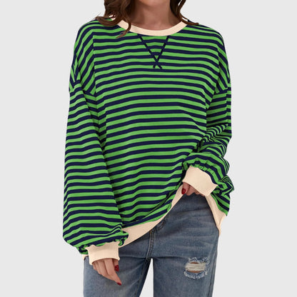 Women's Oversized Striped Sweatshirt – Crewneck Long Sleeve