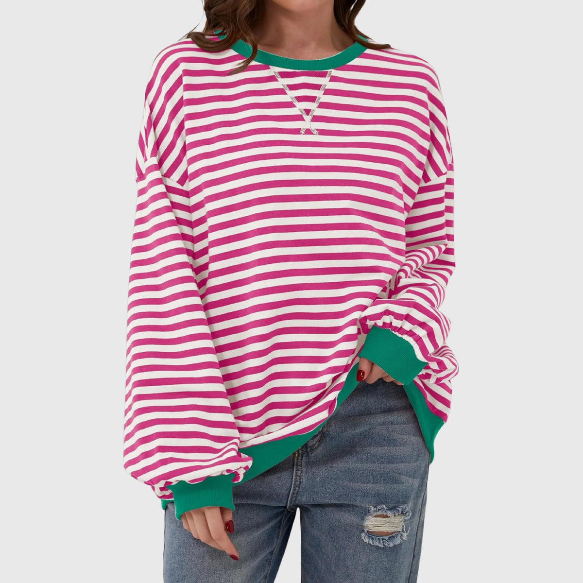 Women's Oversized Striped Sweatshirt – Crewneck Long Sleeve