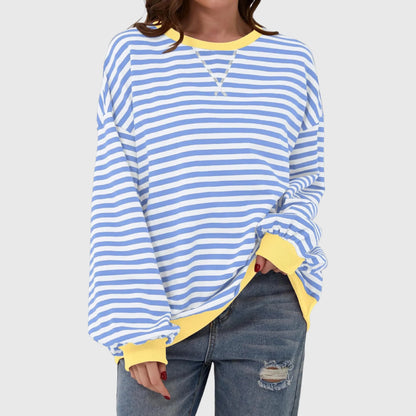 Women's Oversized Striped Sweatshirt – Crewneck Long Sleeve
