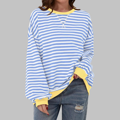 Women's Oversized Striped Sweatshirt – Crewneck Long Sleeve