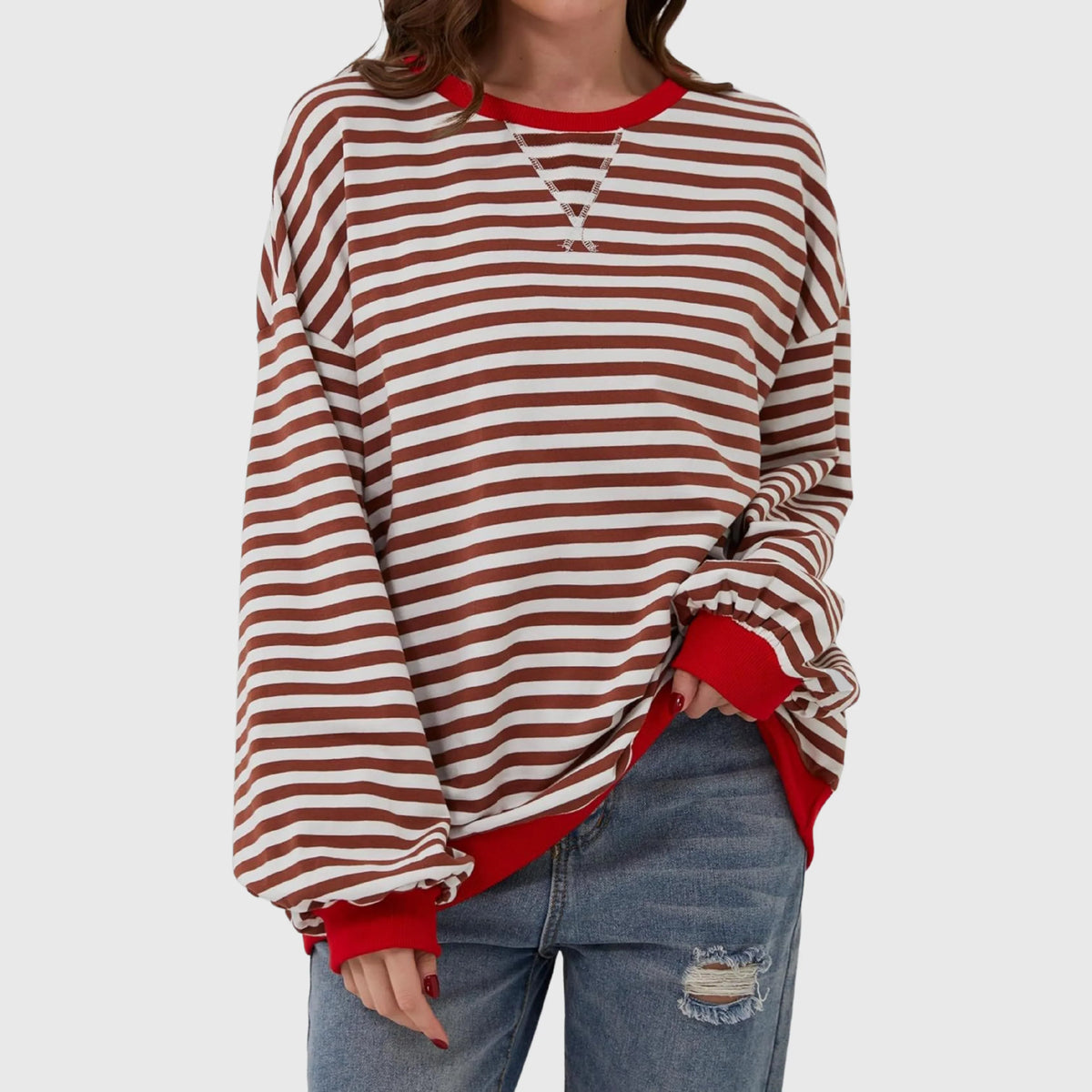 Women's Oversized Striped Sweatshirt – Crewneck Long Sleeve