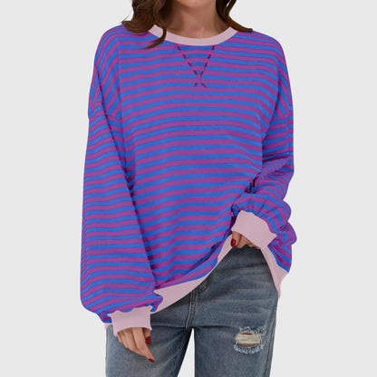 Women's Oversized Striped Sweatshirt – Crewneck Long Sleeve