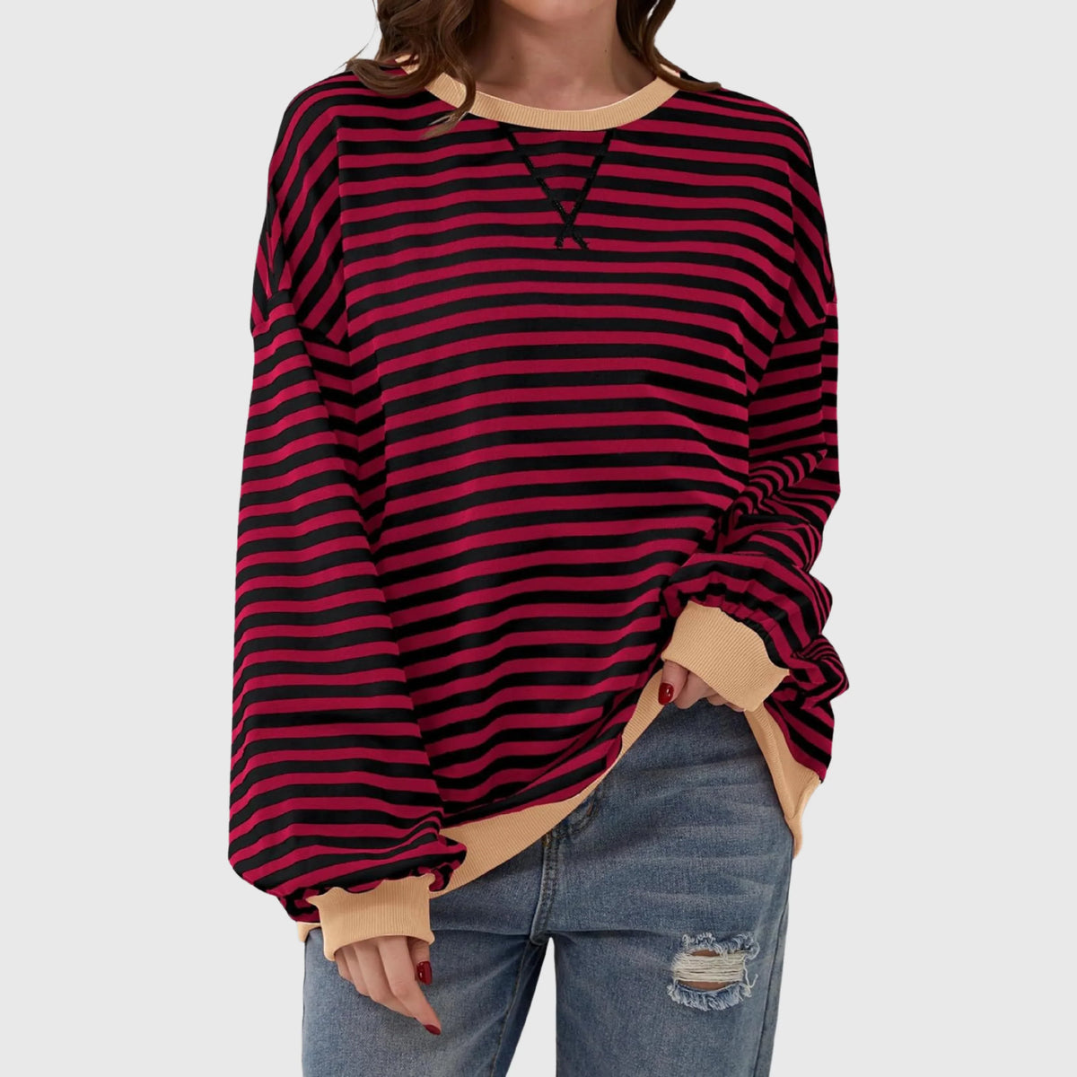 Women's Oversized Striped Sweatshirt – Crewneck Long Sleeve