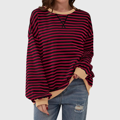 Women's Oversized Striped Sweatshirt – Crewneck Long Sleeve