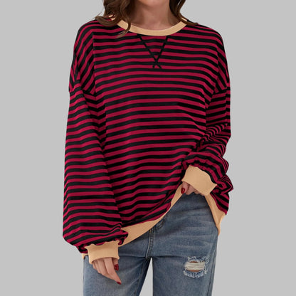 Women's Oversized Striped Sweatshirt – Crewneck Long Sleeve