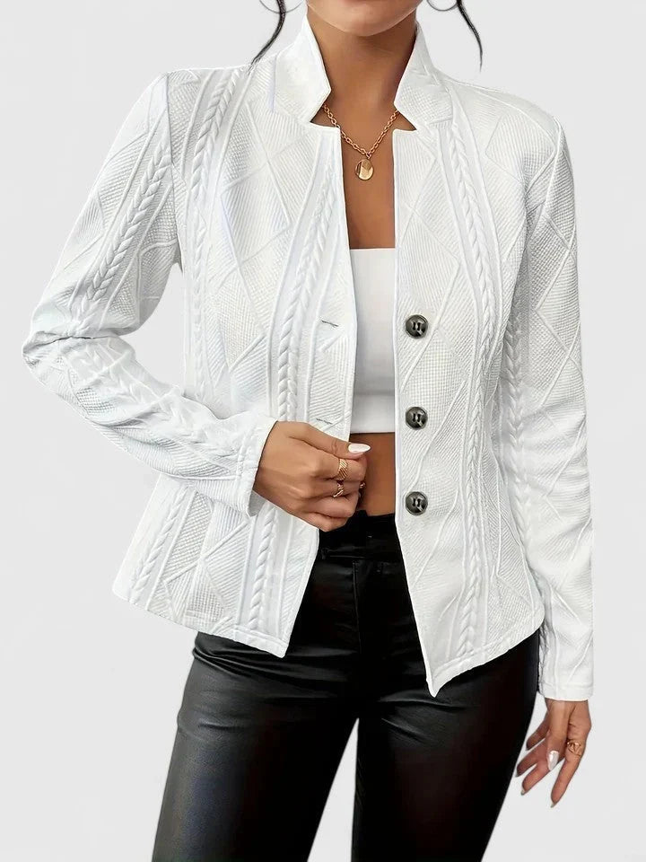 Women’s Textured Knit Jacket - Stand Collar Button Front