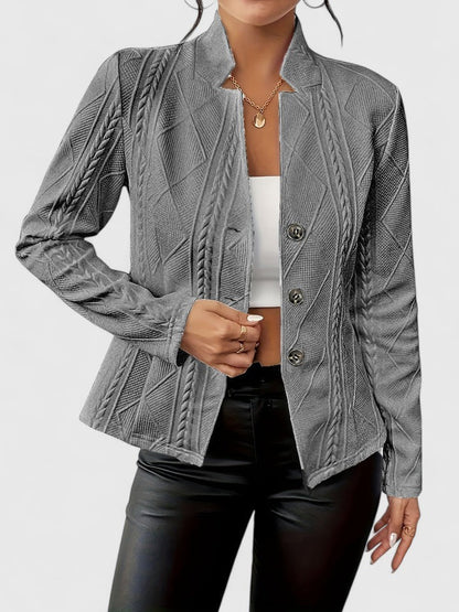 Women’s Textured Knit Jacket - Stand Collar Button Front