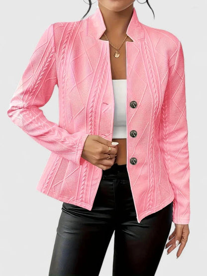 Women’s Textured Knit Jacket - Stand Collar Button Front