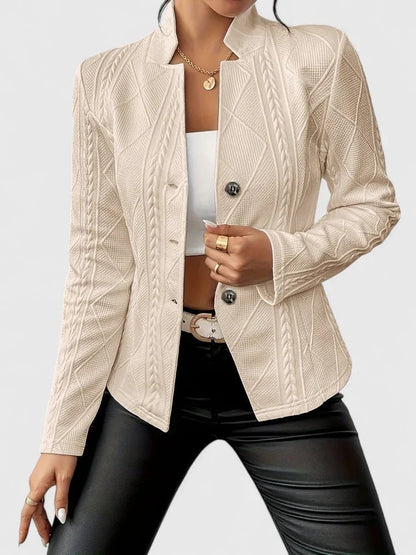 Women’s Textured Knit Jacket - Stand Collar Button Front