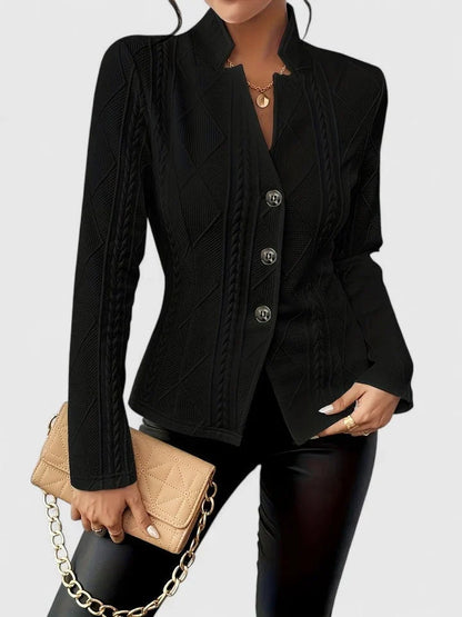 Women’s Textured Knit Jacket - Stand Collar Button Front