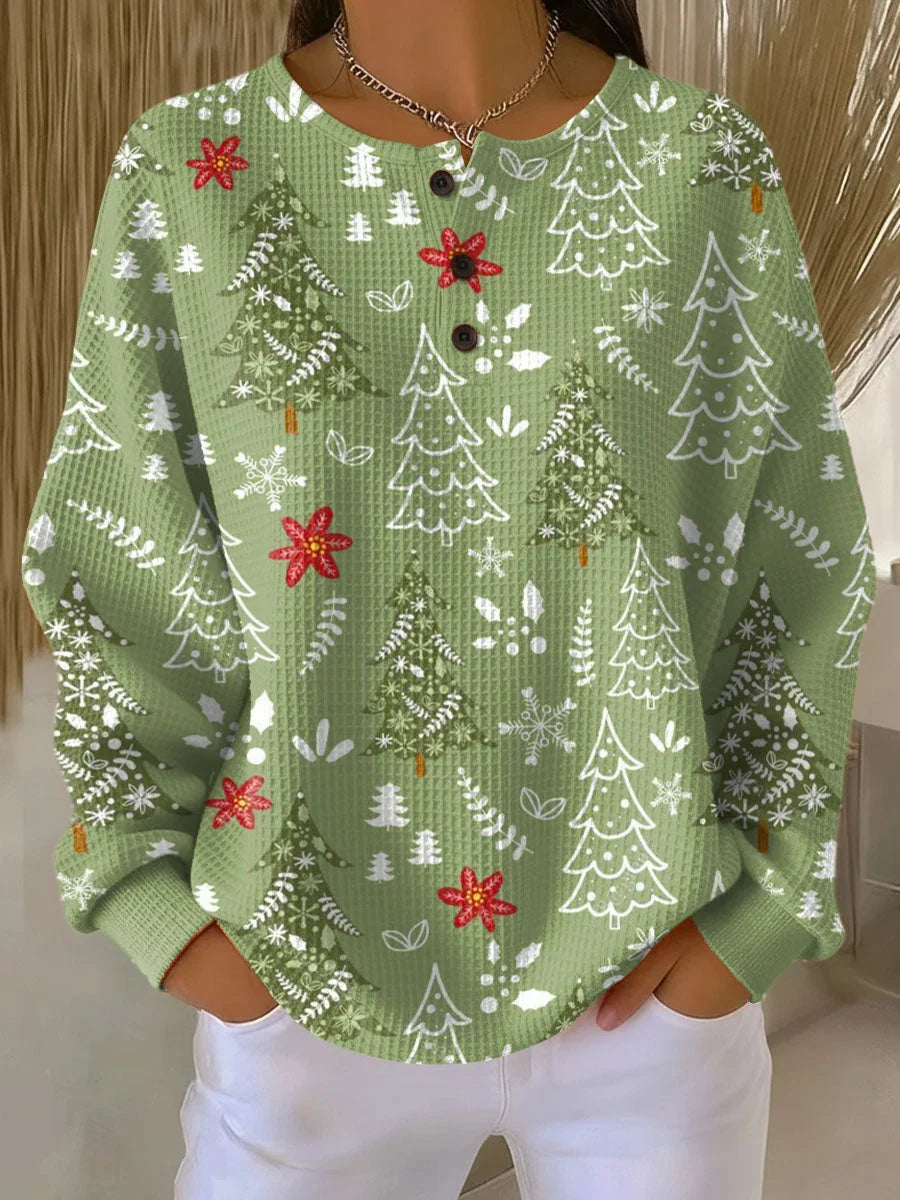 Women's Floral Knit Sweater – V-Neck Long Sleeve