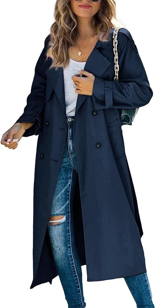 Women's Belted Trench Coat - Double Breasted Long Jacket