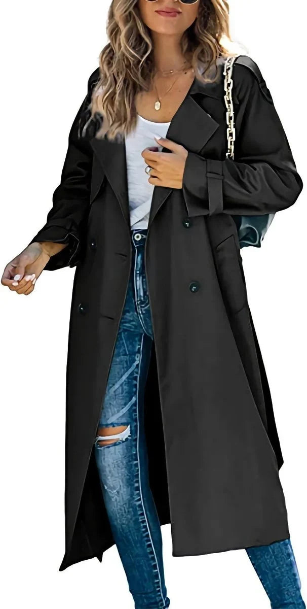 Women's Belted Trench Coat - Double Breasted Long Jacket