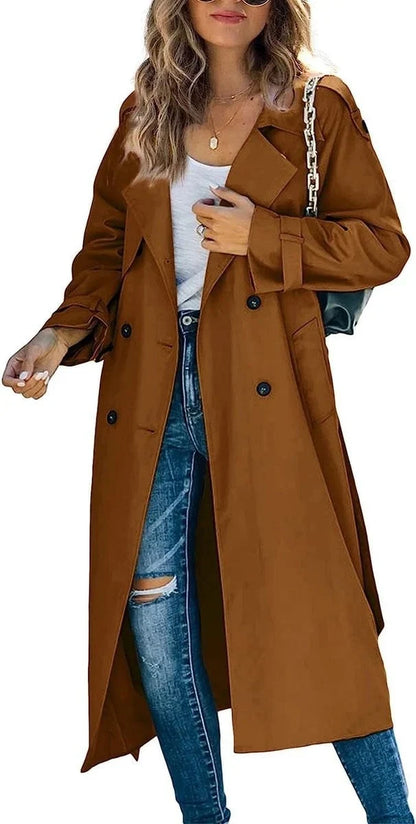 Women's Belted Trench Coat - Double Breasted Long Jacket