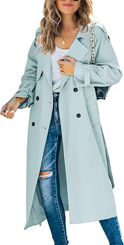 Women's Belted Trench Coat - Double Breasted Long Jacket