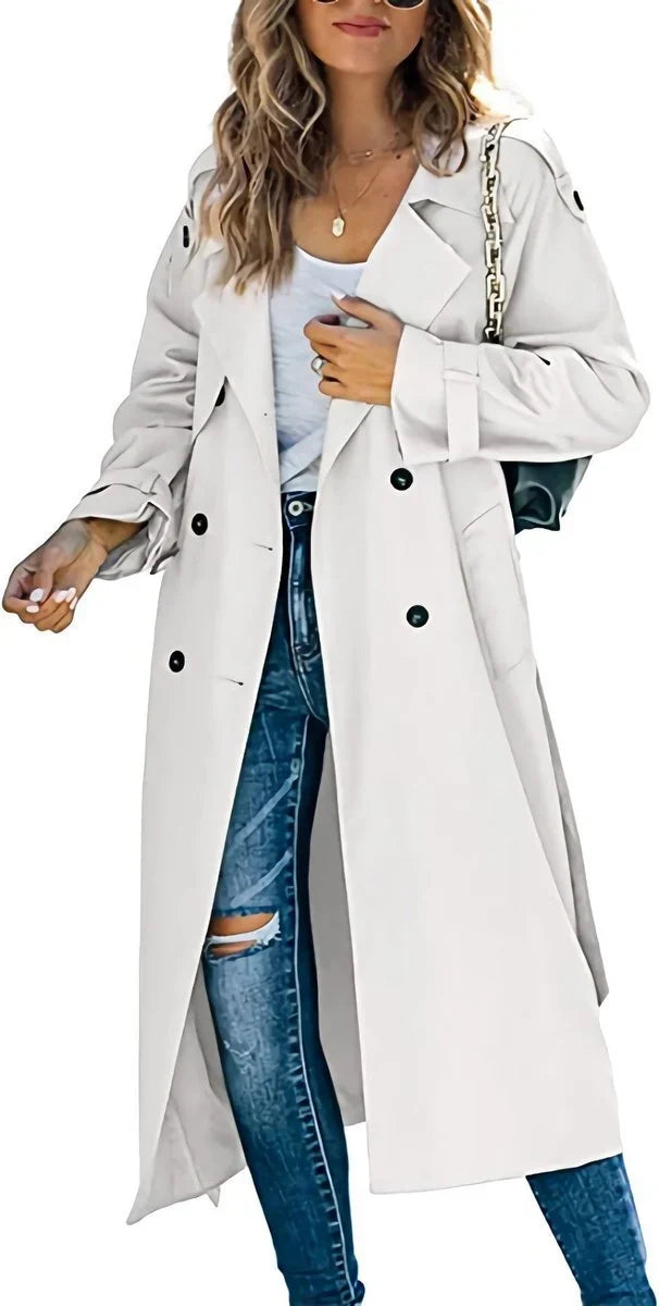 Women's Belted Trench Coat - Double Breasted Long Jacket