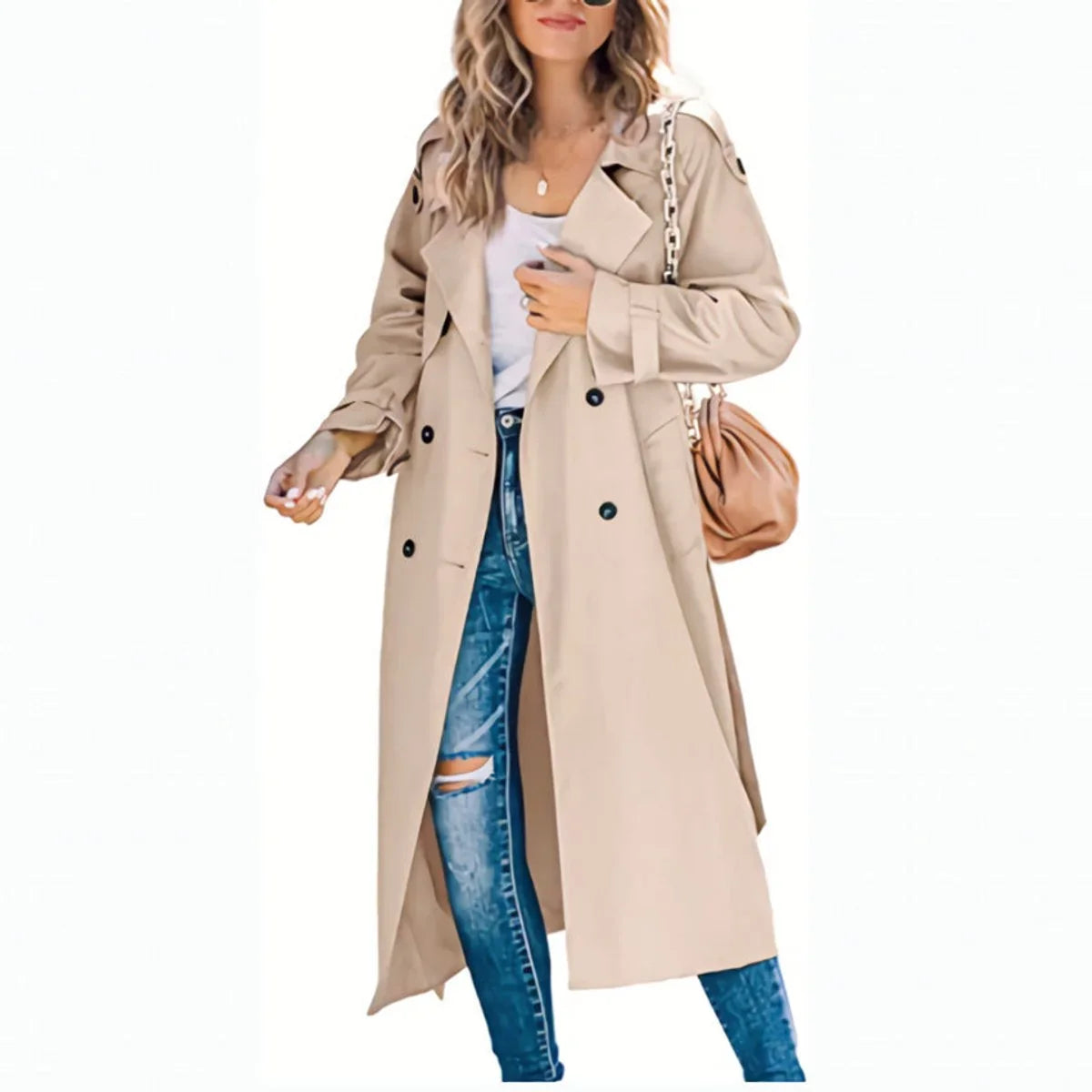 Women's Belted Trench Coat - Double Breasted Long Jacket