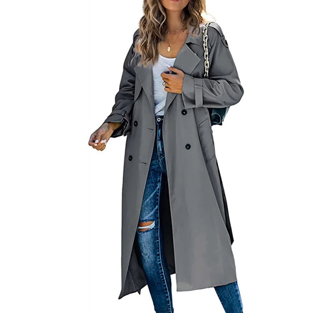 Women's Belted Trench Coat - Double Breasted Long Jacket
