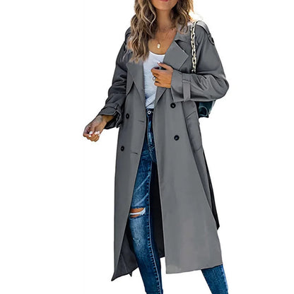 Women's Belted Trench Coat - Double Breasted Long Jacket