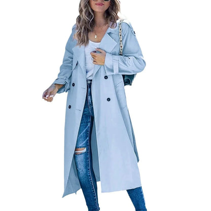 Women's Belted Trench Coat - Double Breasted Long Jacket