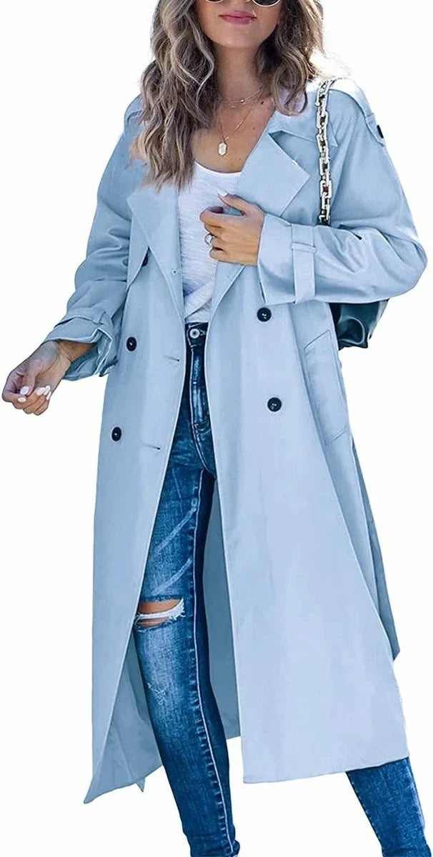 Women's Belted Trench Coat - Double Breasted Long Jacket