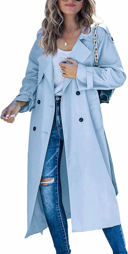 Women's Belted Trench Coat - Double Breasted Long Jacket