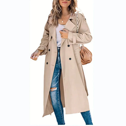 Women's Belted Trench Coat - Double Breasted Long Jacket