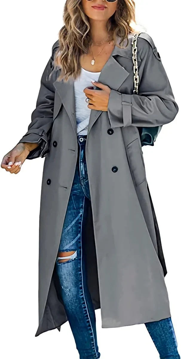 Women's Belted Trench Coat - Double Breasted Long Jacket