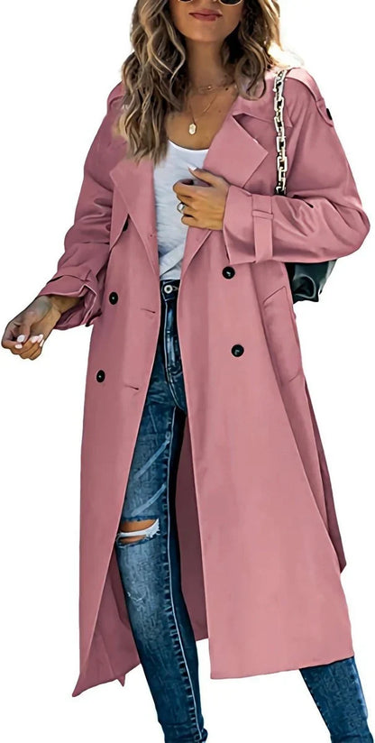 Women's Belted Trench Coat - Double Breasted Long Jacket