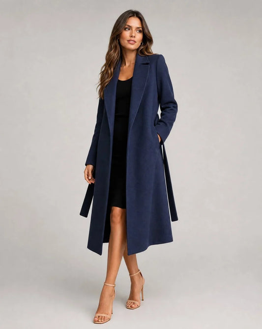 Women's Wool Blend Trench Coat - Belted Long Winter Coat