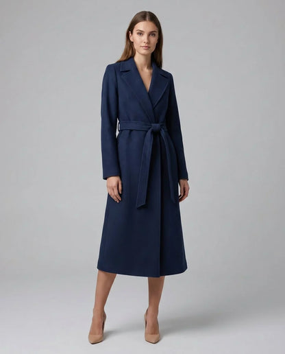 Women's Wool Blend Trench Coat - Belted Long Winter Coat