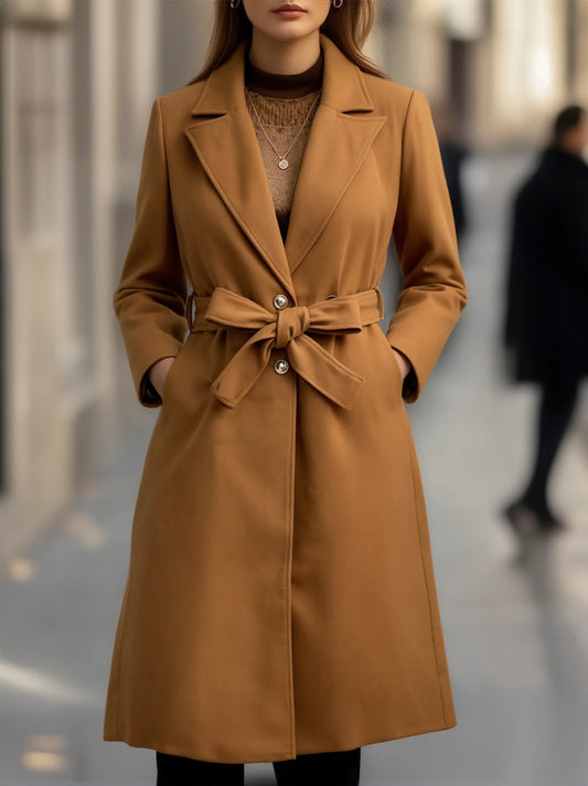 Women's Camel Trench Coat - Belted Double Breasted Long Coat