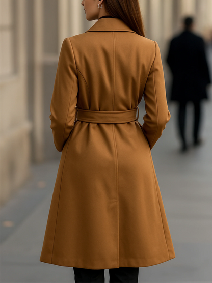 Women's Camel Trench Coat - Belted Double Breasted Long Coat