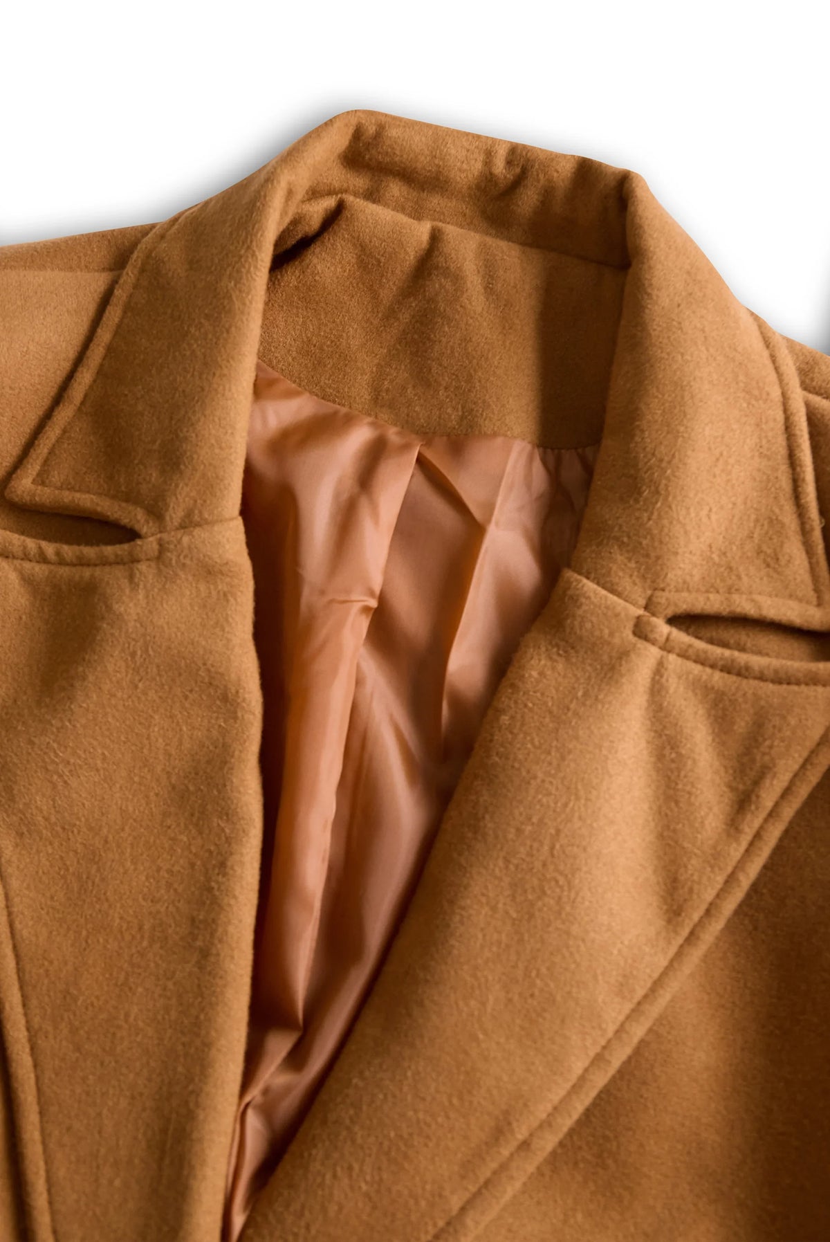 Women's Camel Trench Coat - Belted Double Breasted Long Coat