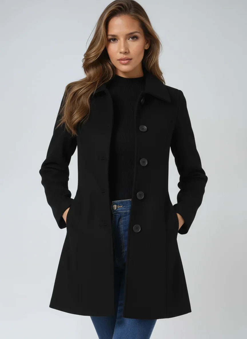 Women’s Trench Coat - Classic Fit and Flare Button Front