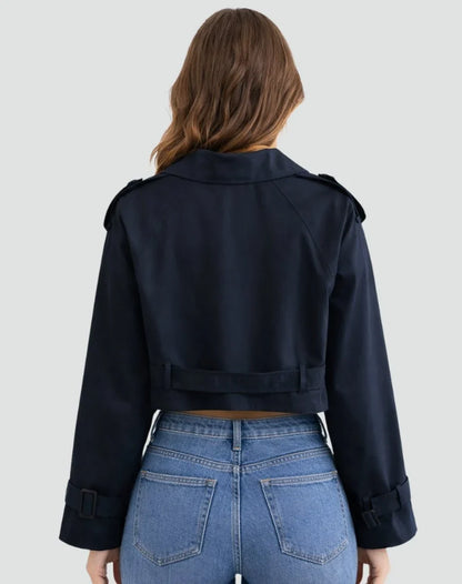 Women's Cropped Trench Coat - Double Breasted Belted Jacket