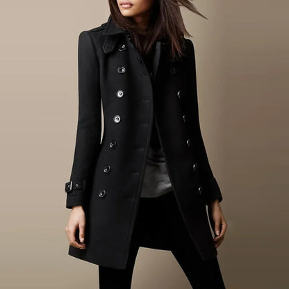 Women's Double-Breasted Trench Coat – Knee Length
