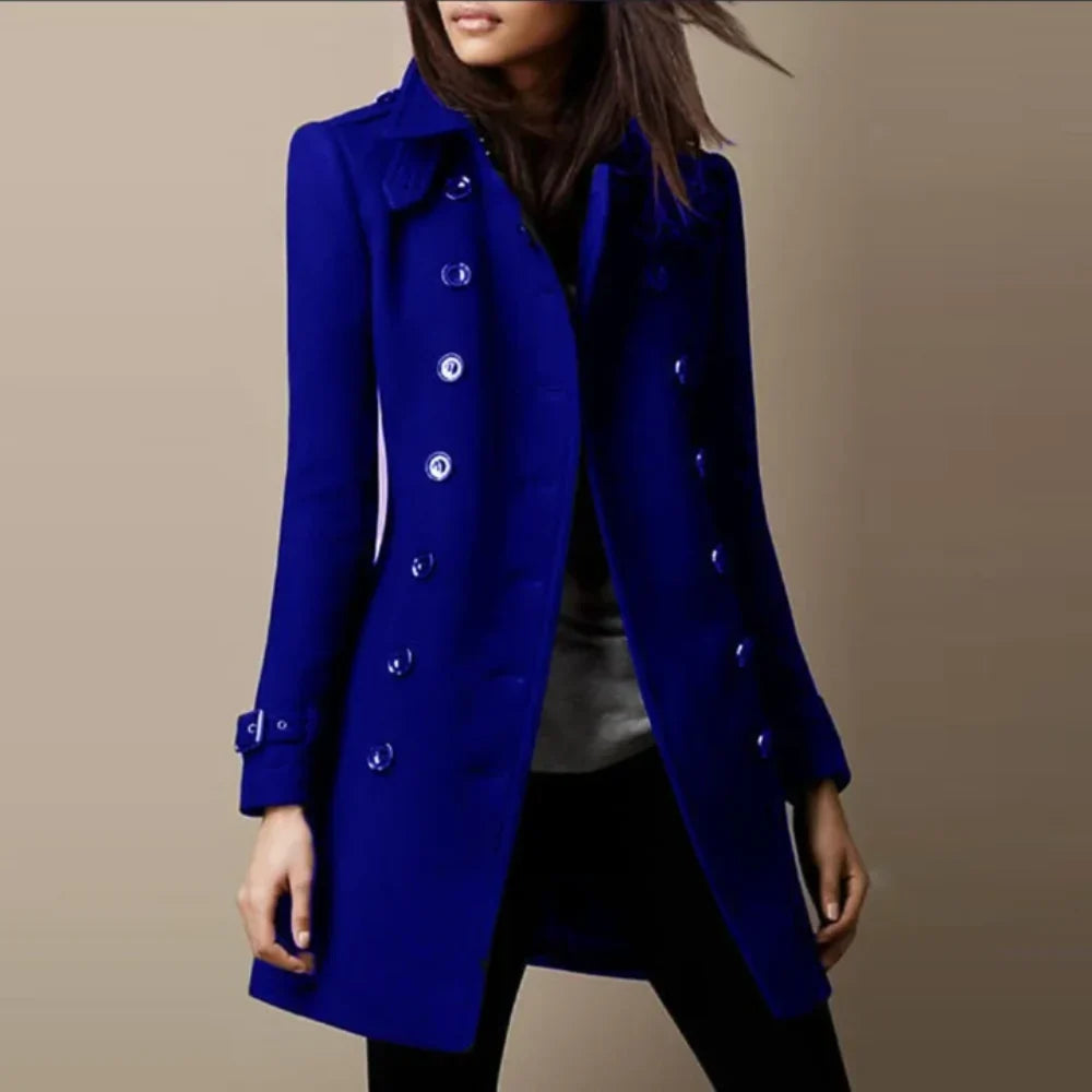 Women's Double-Breasted Trench Coat – Knee Length