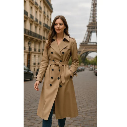 Women’s Double Breasted Trench Coat - Belted Long Sleeve