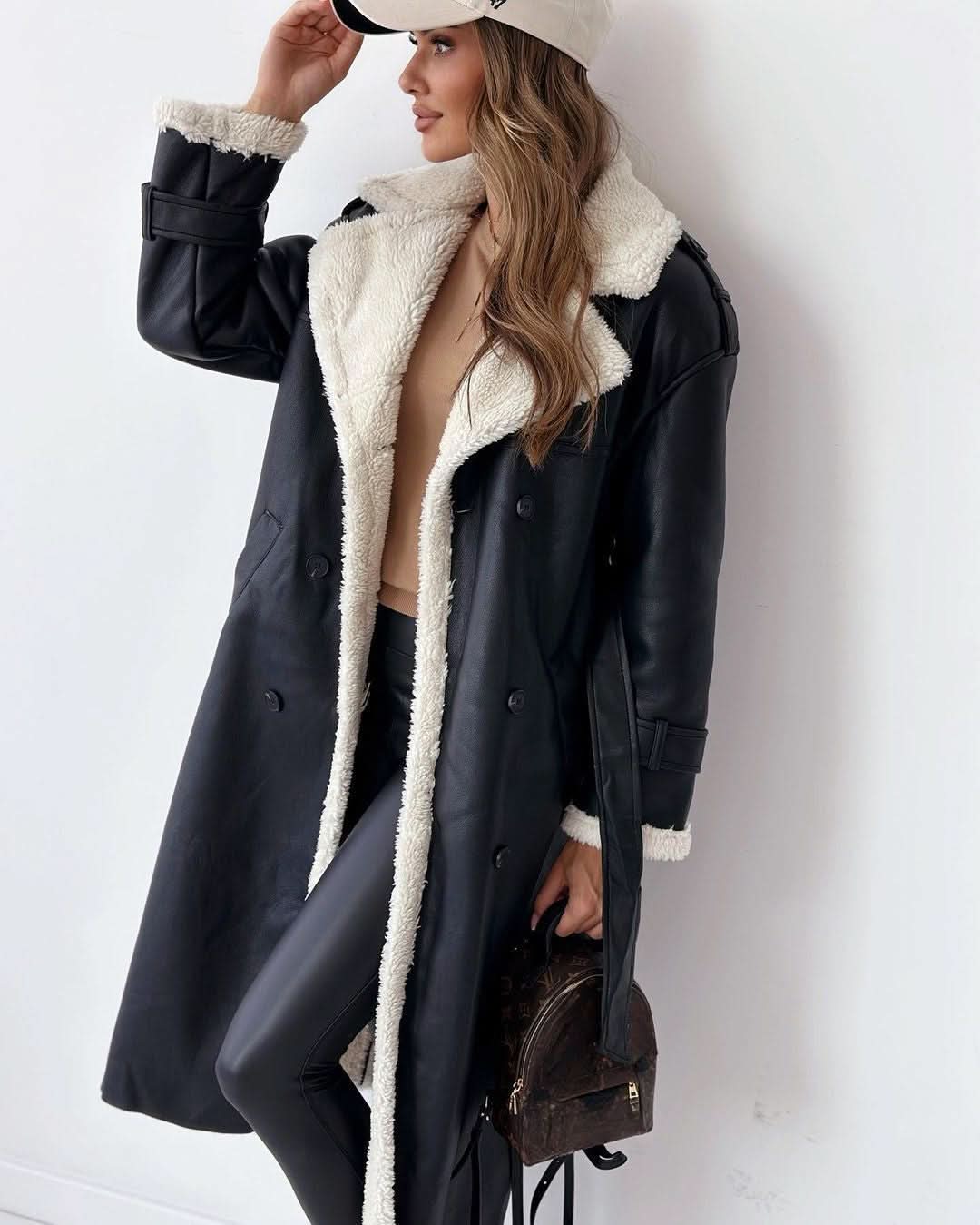 Women's Double Breasted Trench Coat - Belted Long Sleeve