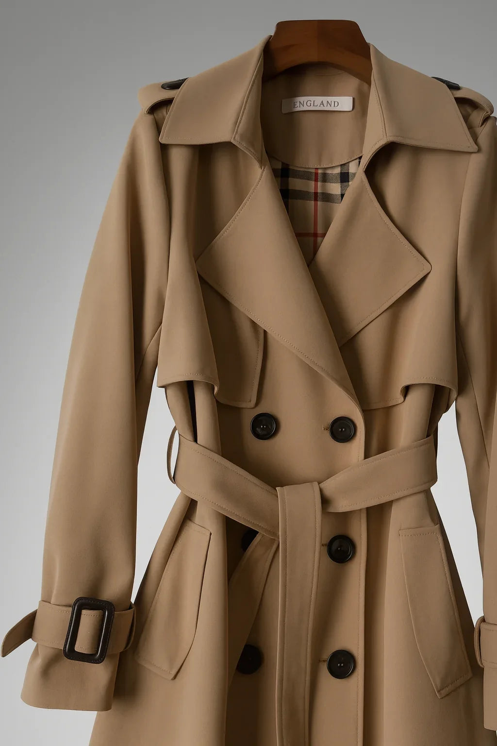 Women’s Double Breasted Trench Coat - Belted Long Sleeve
