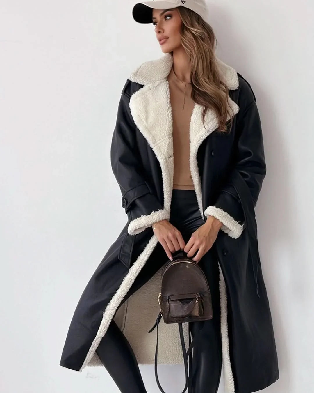Women's Double Breasted Trench Coat - Belted Long Sleeve