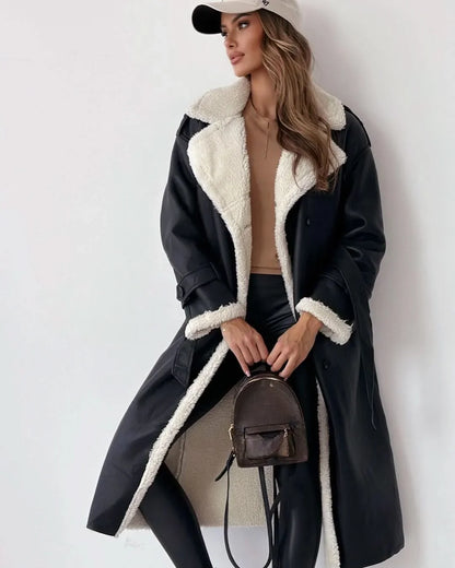 Women's Double Breasted Trench Coat - Belted Long Sleeve