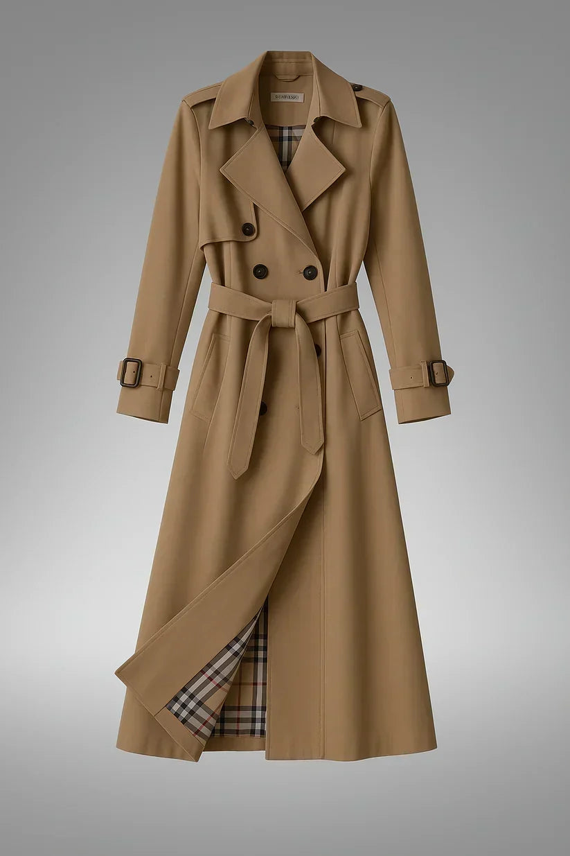 Women’s Double Breasted Trench Coat - Belted Long Sleeve